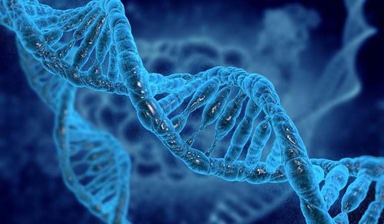 DNA strengen op blauwe achtergrond
